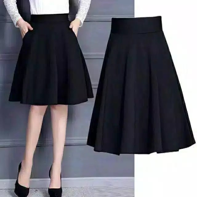 ROK SCUBA PENDEK / ROK MIDI / ROK PENDEK WANITA / ROK PENDEK HITAM BAHAN SCUBA PREMIUM 1kg muat 5pcs