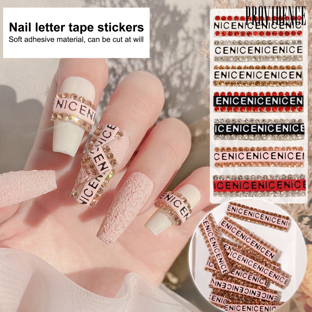 Providence 12Pcs Manicure Decal Anti-falling Eye-catching Easy to Apply Unique Glitter Letter Nail Art Decorations for Nails Beauty