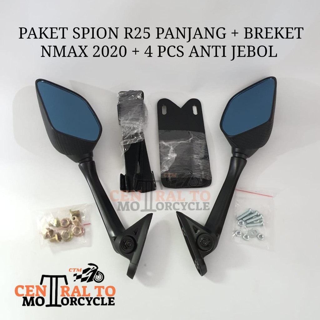 [PAKET SPION NMAX] SPION R25 CARBON TANGKAI PANJANG + BREKET SERPO OLD NEW + 4 PCS BAUTANTI JEBOL