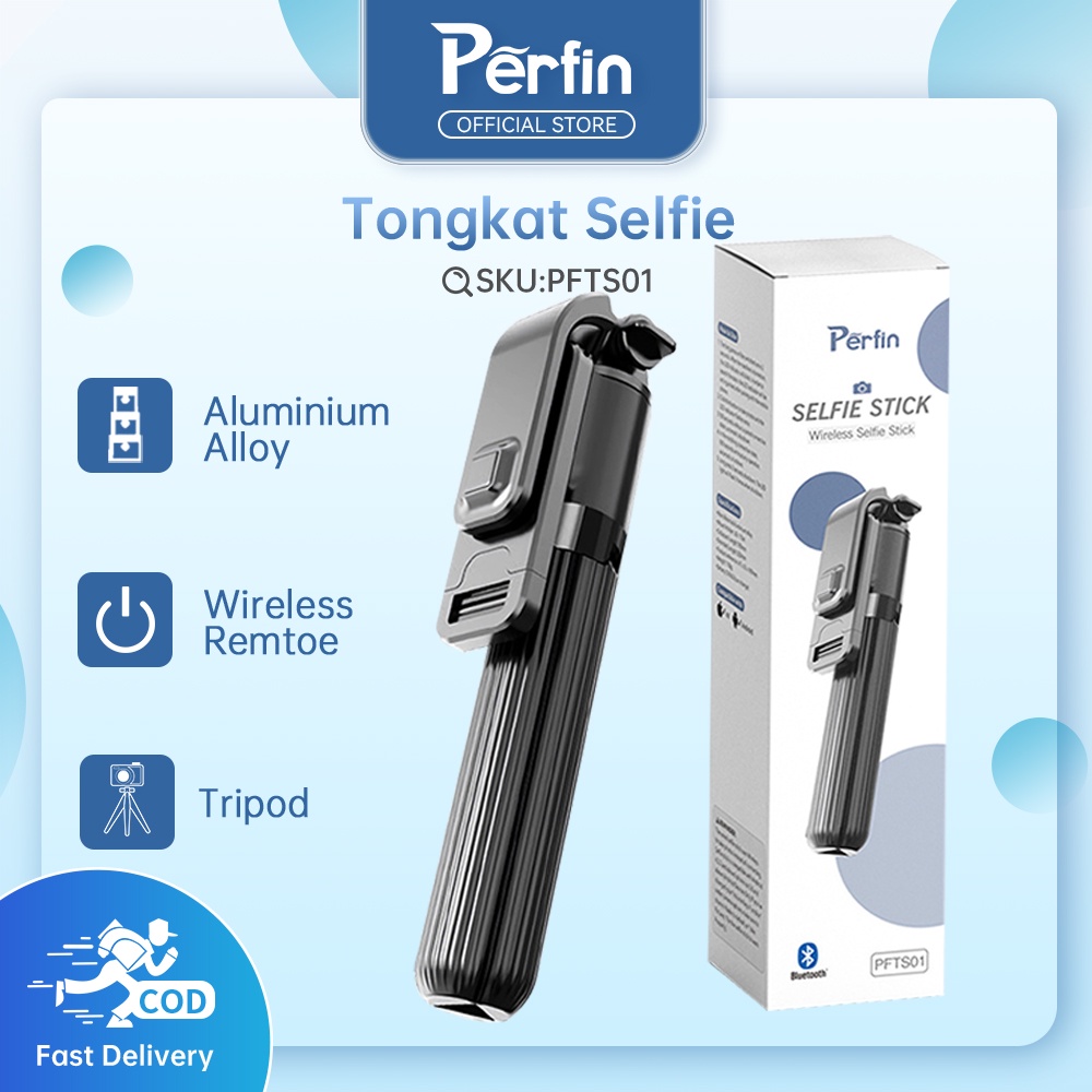 Perfin PFTS01 Bluetooth Selfie Stick Portabel/ Tongsis/ Tripod With Remote Control for Smartphone