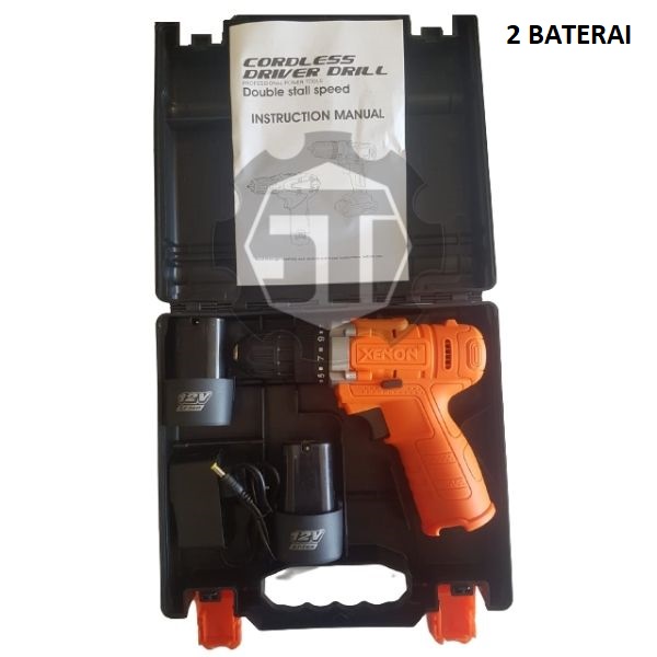 XENON CORDLESS DRIVER DRILL CDD500E 2 BATERAI 12 VOLT / MESIN BOR CORDLESS