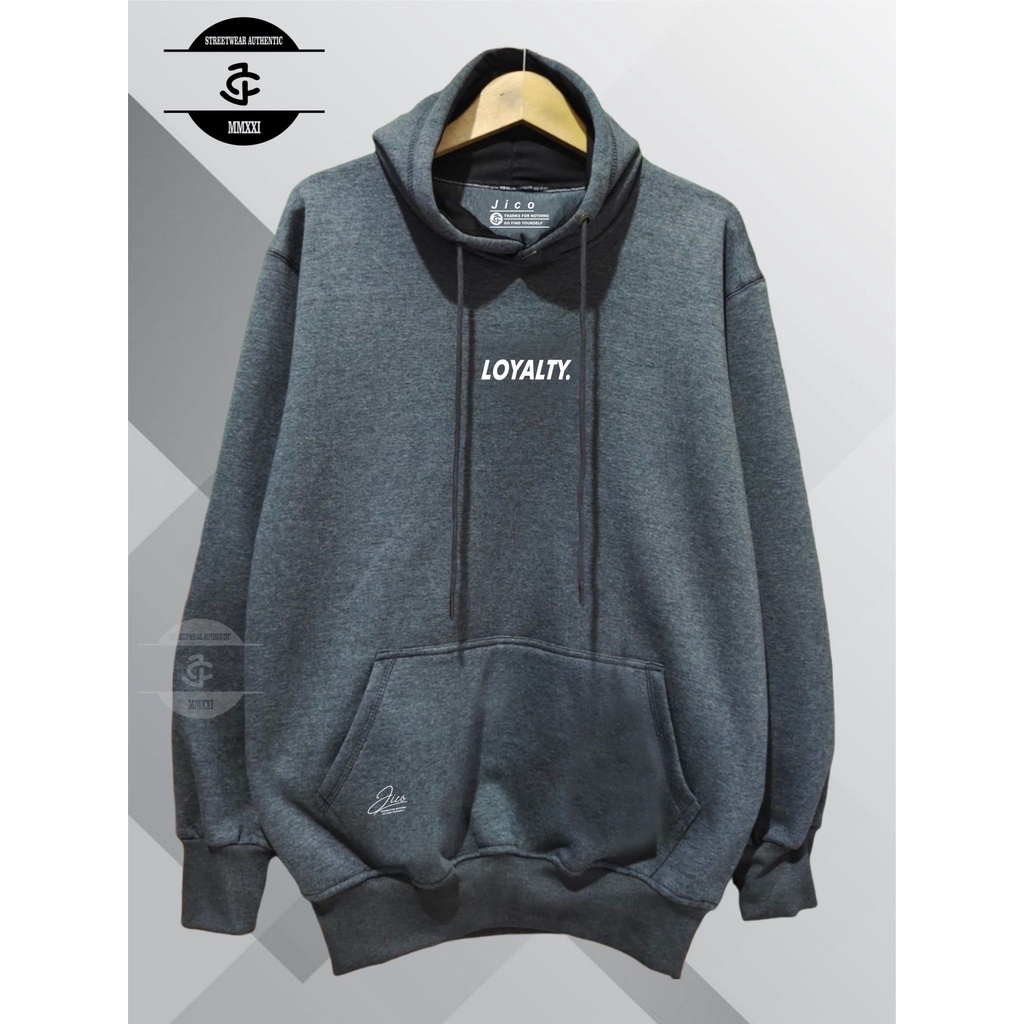 Hoodie Sweater Pria Wanita Oversize Warna Abu Tua List Loyalty Brand Kota Bandung Terlaris