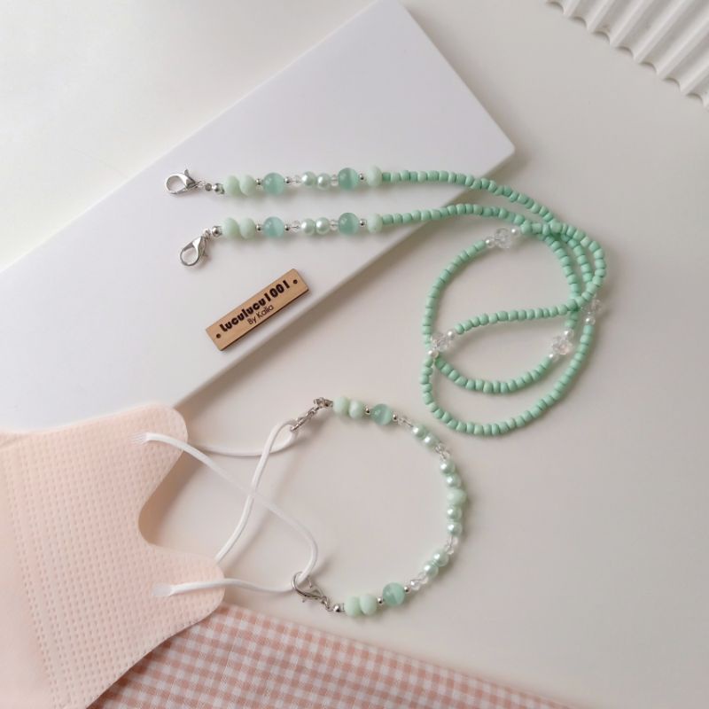 SET STRAP MASK CONNECTOR - CAT EYE BEADS ( MINTY )