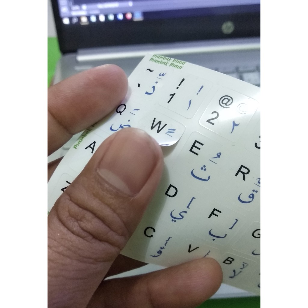 STIKER KEYBOARD ARAB WARNA PUTIH 1 LUSIN (12 pcs) - BAHAN VINYL, DICUTTING + LAMINATING