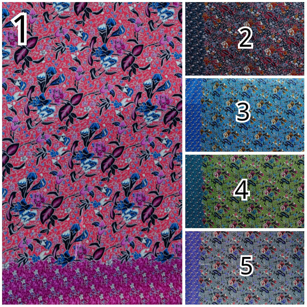 Bahan Batik Silk motif Mawar / Kain Batik Satin Meteran