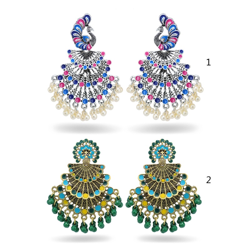 Siy 1 Pasang Anting Tusuk Gantung Desain Merak Enamel Warna Warni Gaya Mewahvintage Untuk Wanita