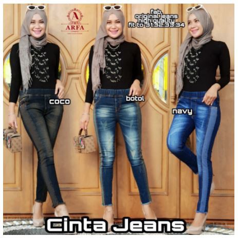 Cinta Jeans aplikasi laser whisker bahan melar pinggang full karet