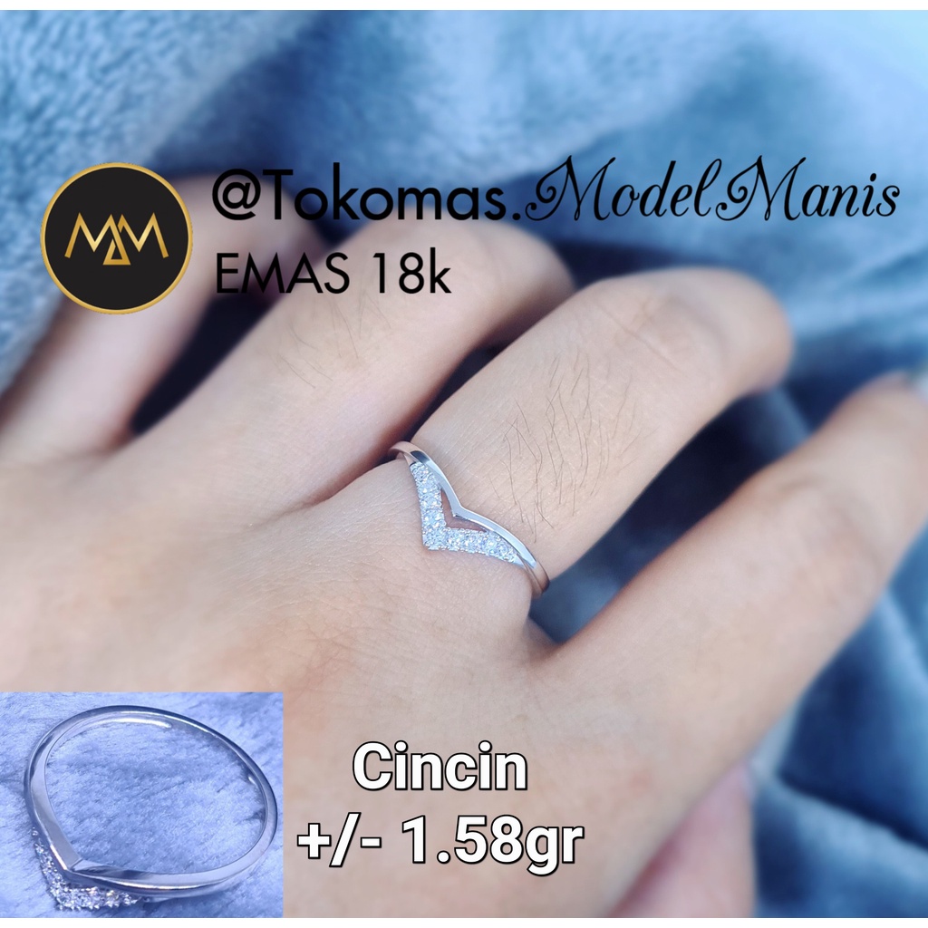 Cincin Aurel V emas putih 750 kadar 18k