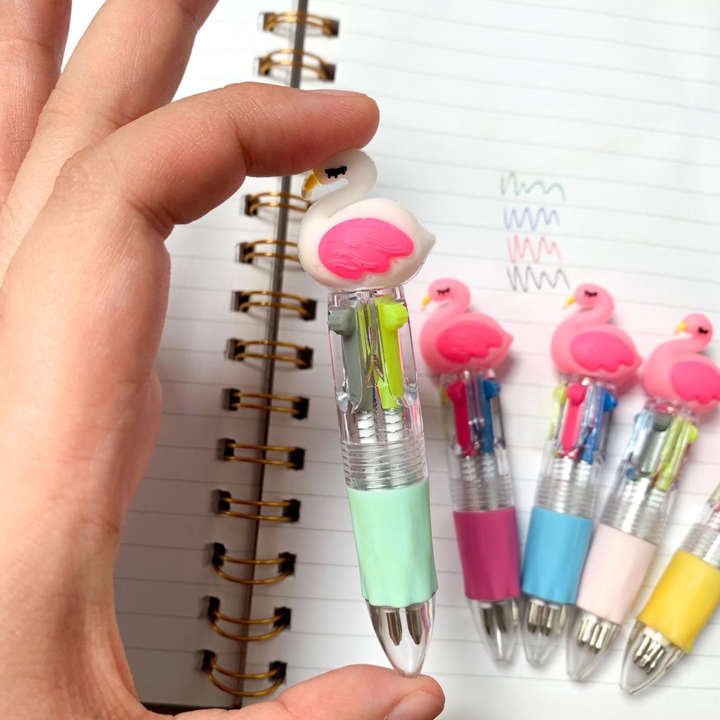 PULPEN CETEK 4 WARNA FLAMINGO PEN GEL CETEK MINI UNIK LUCU TERMURAH BOLPOIN FLAMINGGO EMPAT WARNA