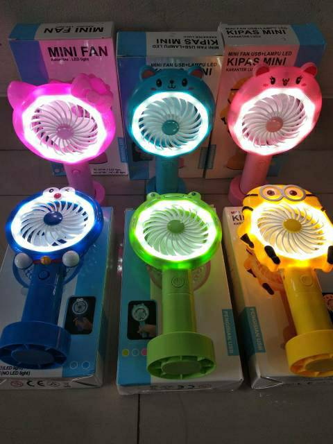 KIPAS ANGIN MINI KARAKTER LUCU PORTABLE + LED IMPORT GROSIOR UNIK