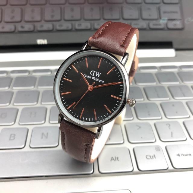 ［Ready Stock］Jam tangan couple kulit pria wanita jam polos fashion mural s1020-H-Cokelat tua kecil