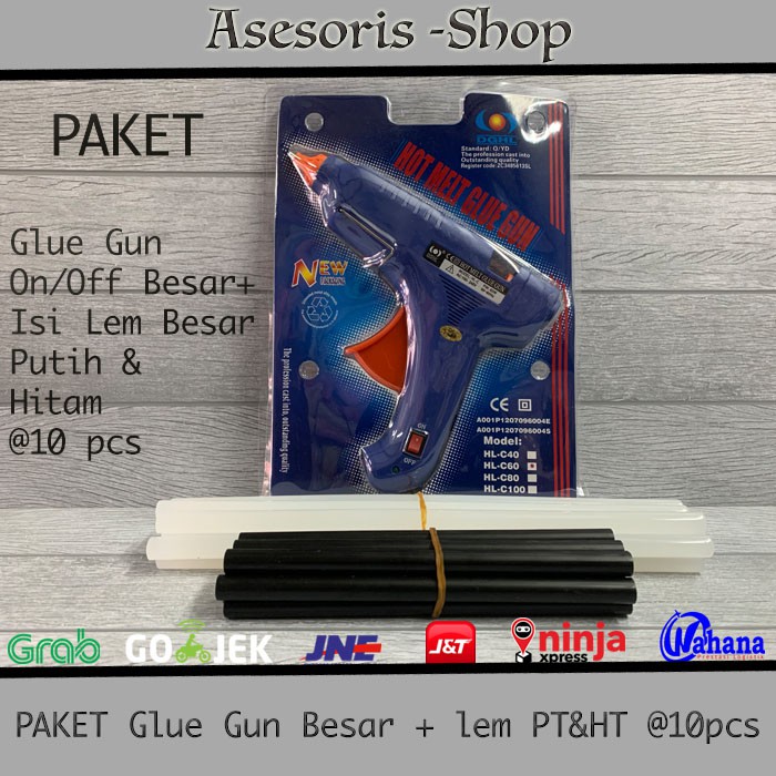 

PAKET Glue Gun On/Off BESAR + Isi Lem PUTIH TW + HITAM BESAR (10 pcs)