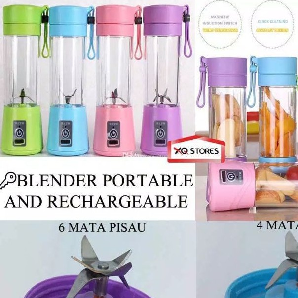 Blender portable 6 mata pisau biru