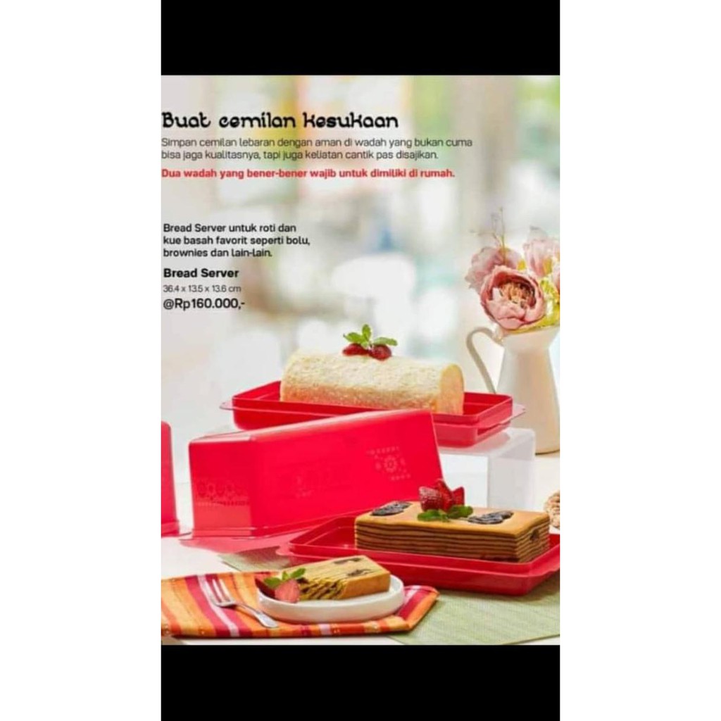 Bread Server Red - Merah Wadah Toples Roti Tupperware Alat Makan Minum Original