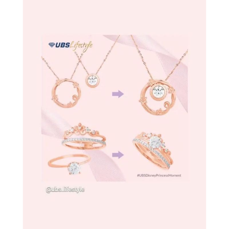 Kalung dan cincin princess rapunzel, ariel, belle, jasmine, snow white 2 in 1 UBS kadar 8K 375
