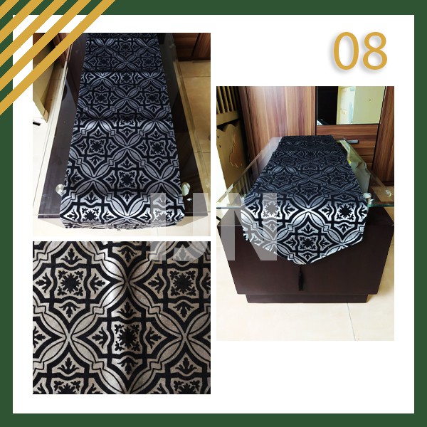 Taplak Table Runner Meja dengan Bahan Katun Bludru dan Hiasan Rumbai Ukuran 260cm