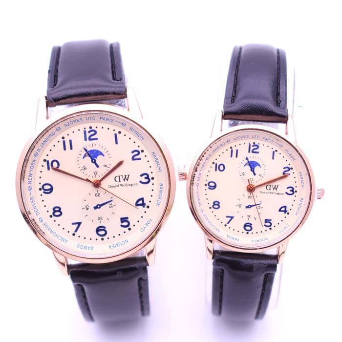 Jam Tangan Couple Pasangan Pria wanita DW kulit kapak - Hitam Buruan