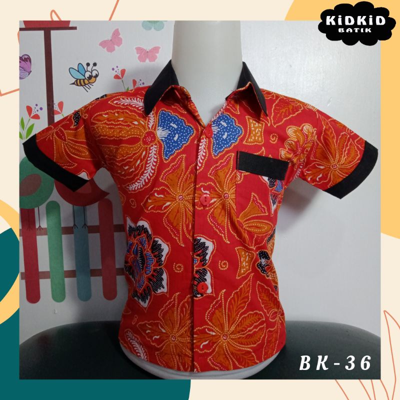 Baju Batik Anak Laki Kemeja Batik Anak Hem Merah Kombinasi kode BK-36 Usia 0-14 tahun