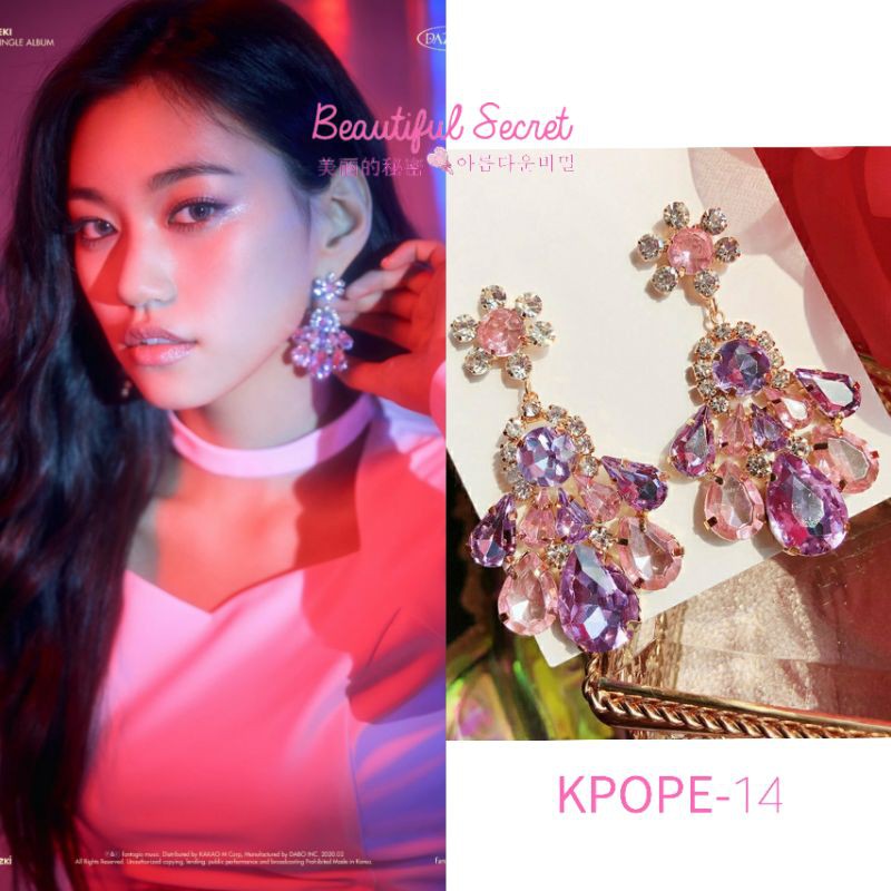 anting Doyeon weki meki kpop earring artis korea pink lilac gem bonus photocard