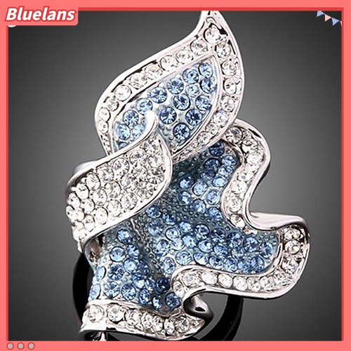 Cincin Wanita Lapis Emas 9K Bentuk Daun Aksen Kristal Dan Berlian Imitasi Untuk Hadiah