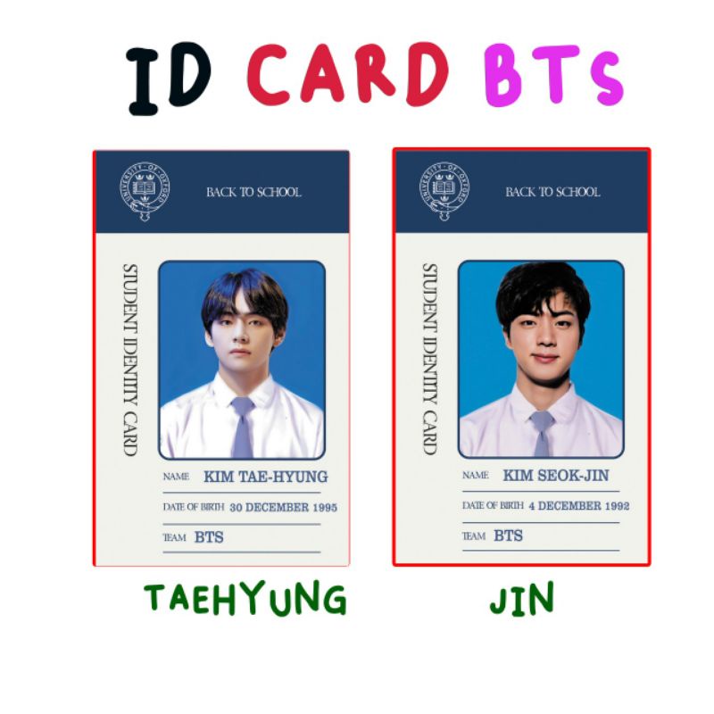 ID CARD BTS JIN | TAEHYUNG | ID CARD BACK TO SCHOOL | PHOTOCARD BTS