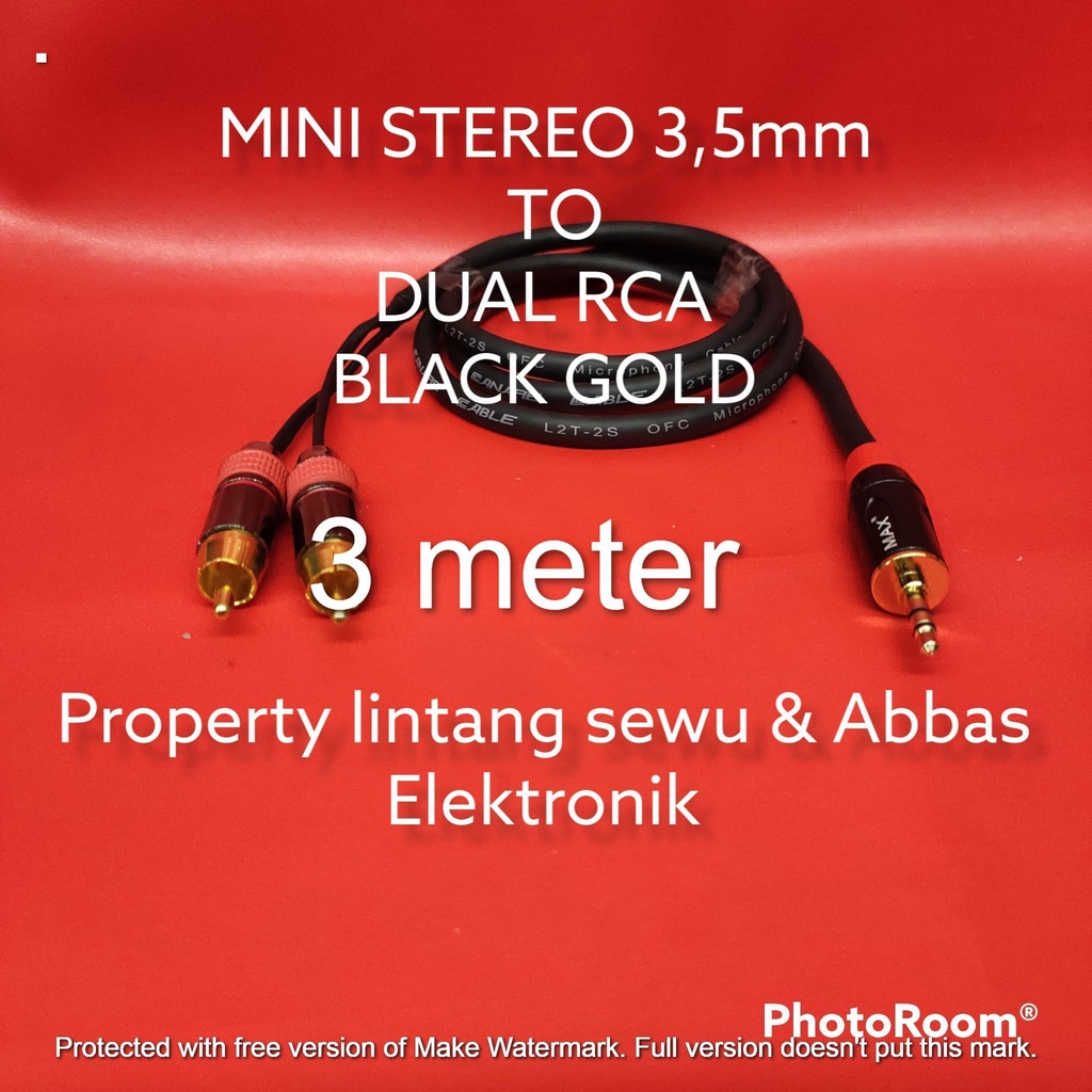 KABEL JEK MINI STEREO TO DUAL RCA BLACK GOLD 3 METER