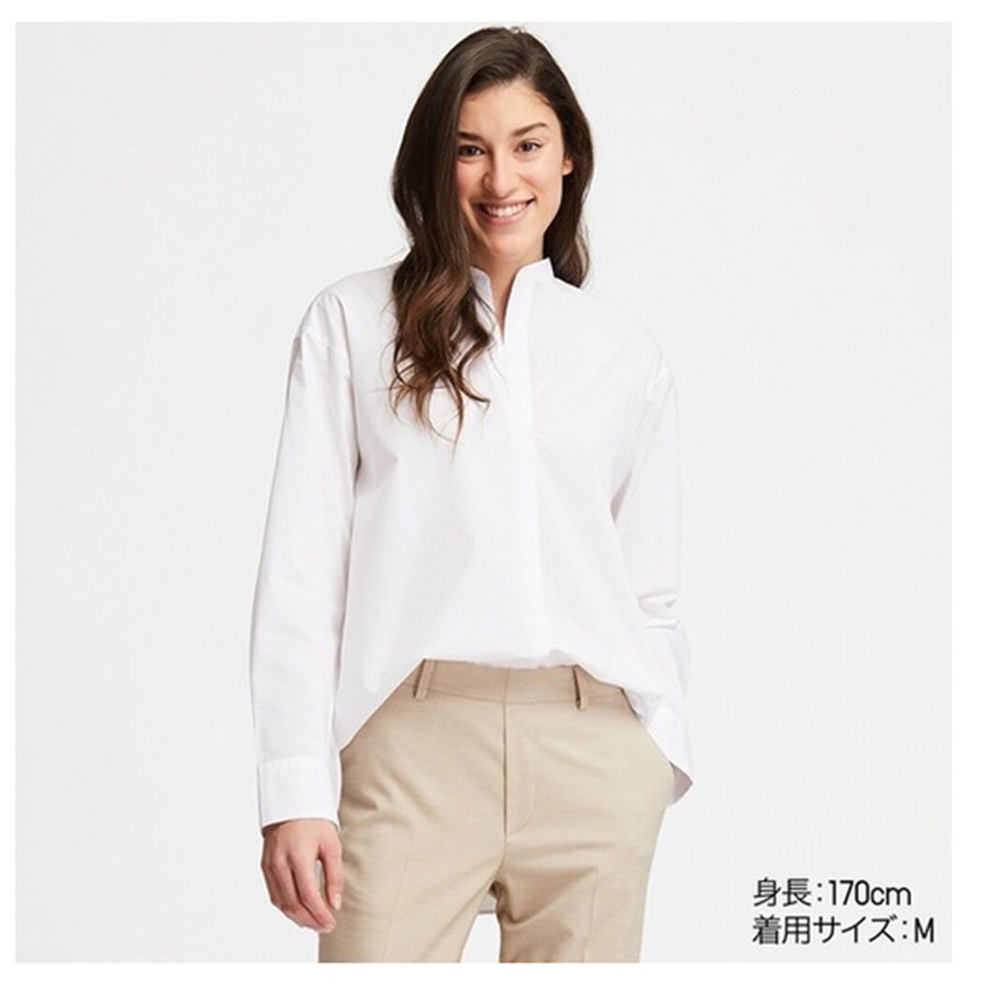 UNQ Stand Collar Shirt - White - Atasan Kerja Wanita Putih