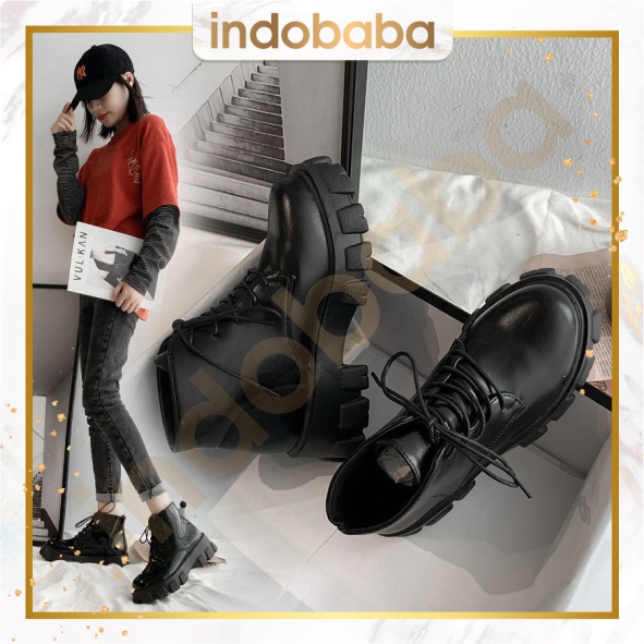 ✅INDOBABA✅ Sepatu Boots Wanita Korea Import Sepatu Sneakers Boots Fashion Premium Black 706