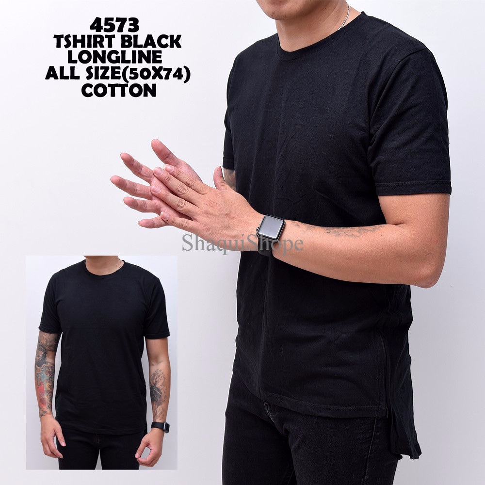 4573 Tshirt Black Longline Kaos