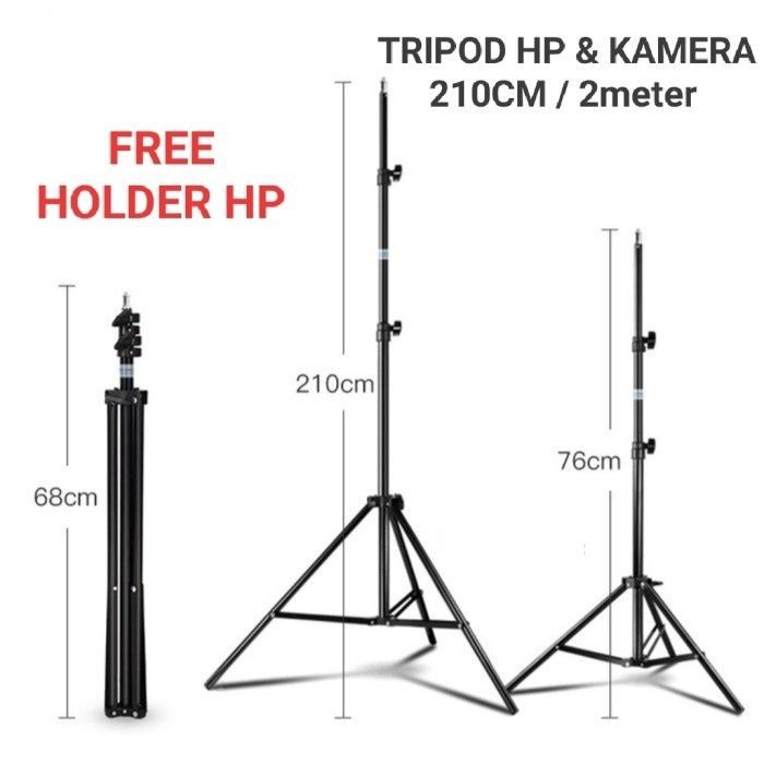 Tripod Tinggi 2.1 Meter Kokoh Stabil Untuk Kamera handphone ringlight dan perangkat laiinnya