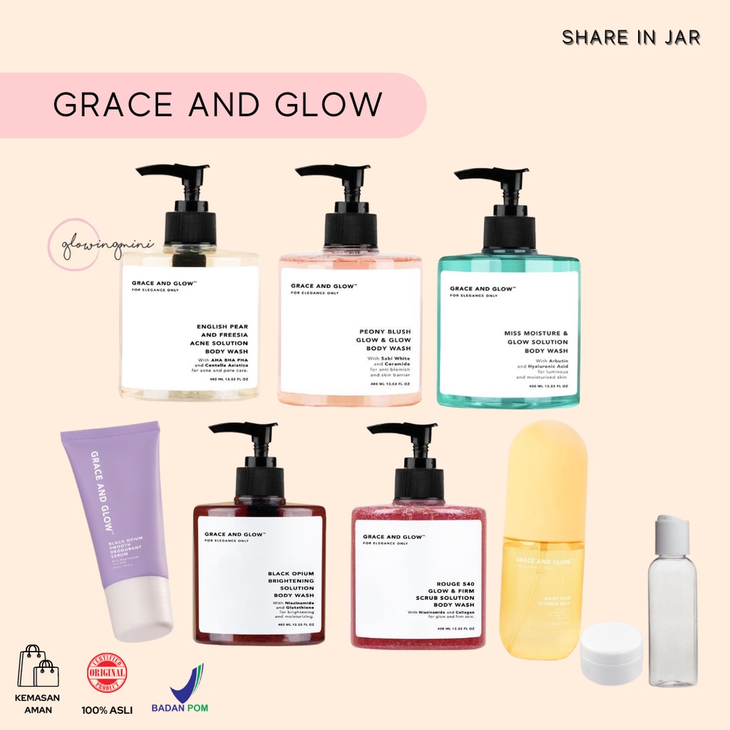 [Share In Jar] Grace and Glow Hair Mist Deodorant  Body Wash Black Opium - English Pear &amp; Freesia Anti Acne - Miss Moisture - Peony Blush ETC