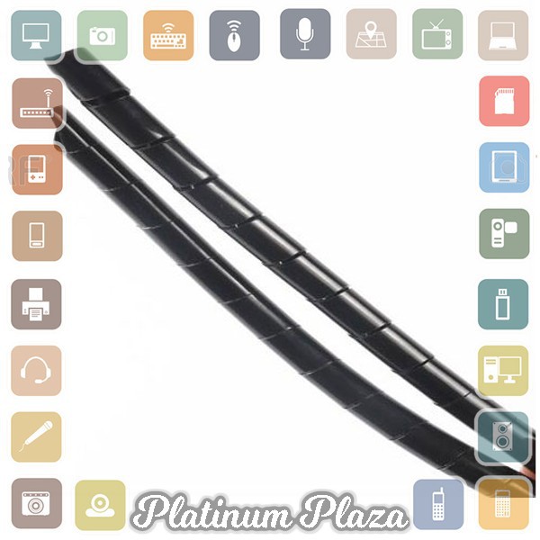 HUXUAN Spiral Pembungkus Kabel Listrik/Selang Ukuran 14MM x 4.5M - HPS-60 - Black`HV3OQD-