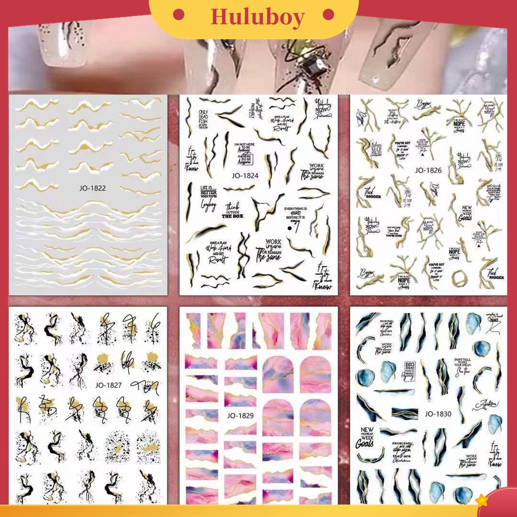 Huluboy Huluboy♡ Stiker Kuku Pola Marmer Warna Emas Untuk Wanita