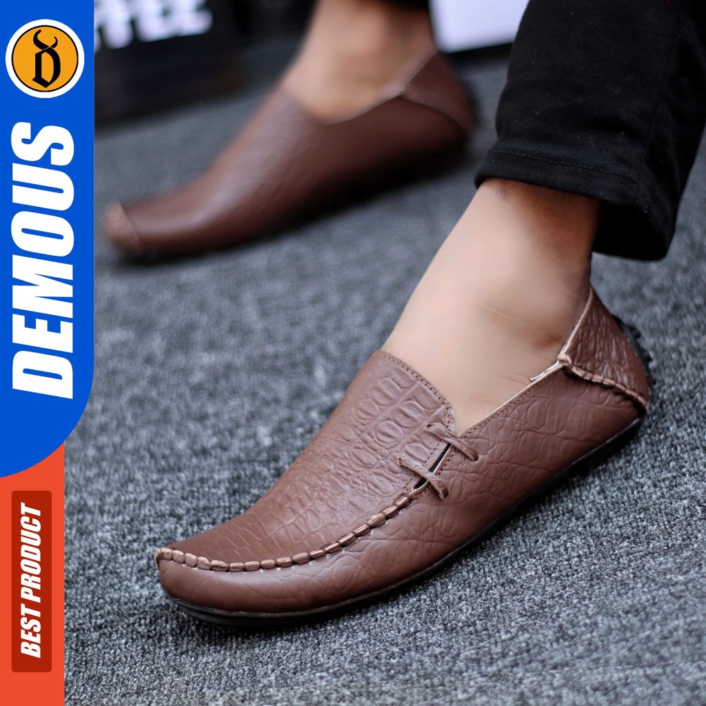 DEMOUS Friza - Sepatu Slip On Pria Casual Kerja Kulit Asli