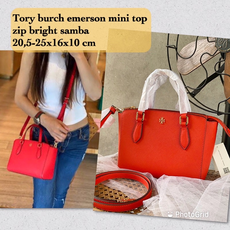 Tas wanita tb emerson mini top zip bright samba red