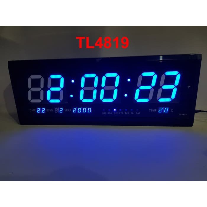 Jam Dinding Digital Led Tembok Clock SMS-4819 Biru