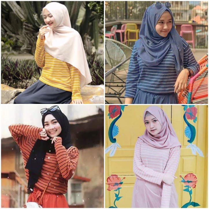 Baju Atasan Wanita Terbaru Rajut Halus Cleo Stripe HARU Strip