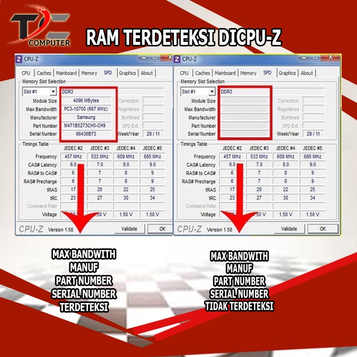 RAM MEMORY PC/KOMPUTER DDR3 4GB 10600/12800 MERK SAMSUNG/HYNIX