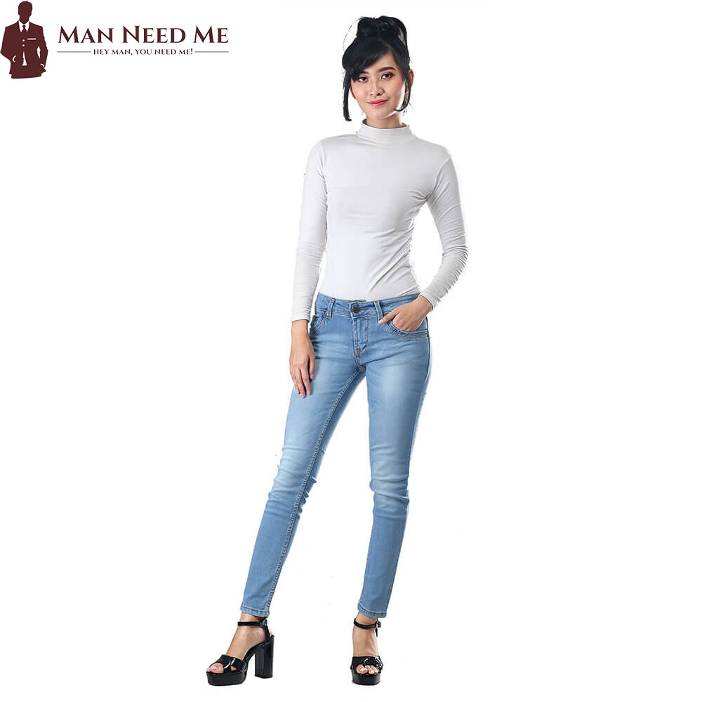 Celana Jeans Wanita Slim fit |Ripped Jeans Cewek STRETCH - Biru Polos