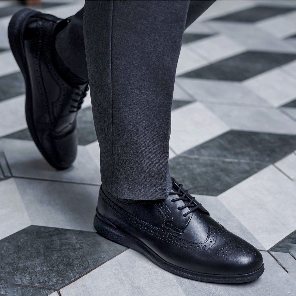 British 2.0 Black | Sepatu Kulit Asli Kantor Kerja Pria Derby Wingtip Original Footwear | FORIND Kenzios