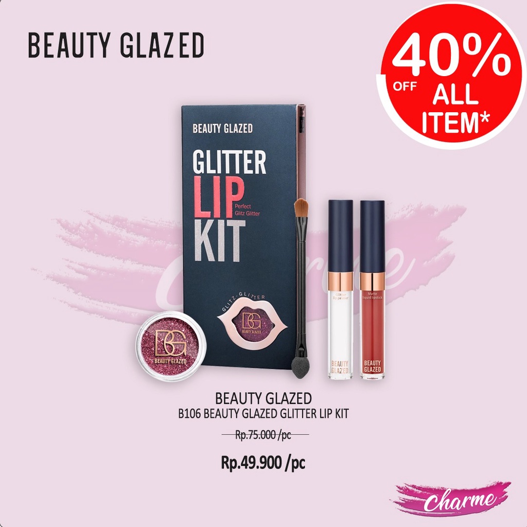 (READY&amp;ORI) Beauty Glazed Glitter With Matte Liquid Lipstick Powder And Brush Lip Kit B106 B 106