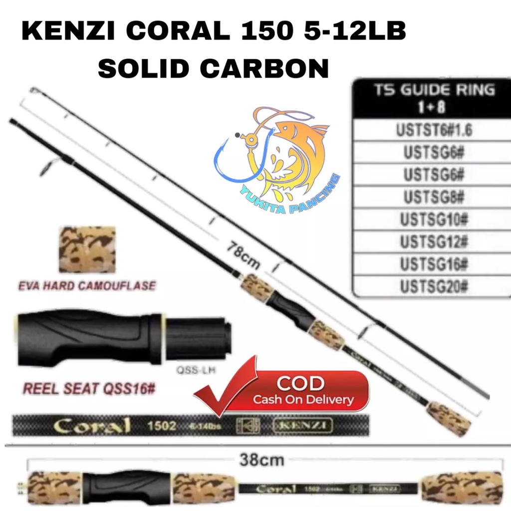 Kenzi Coral Joran Pancing Murah 150 5-12 lb Solid Carbon