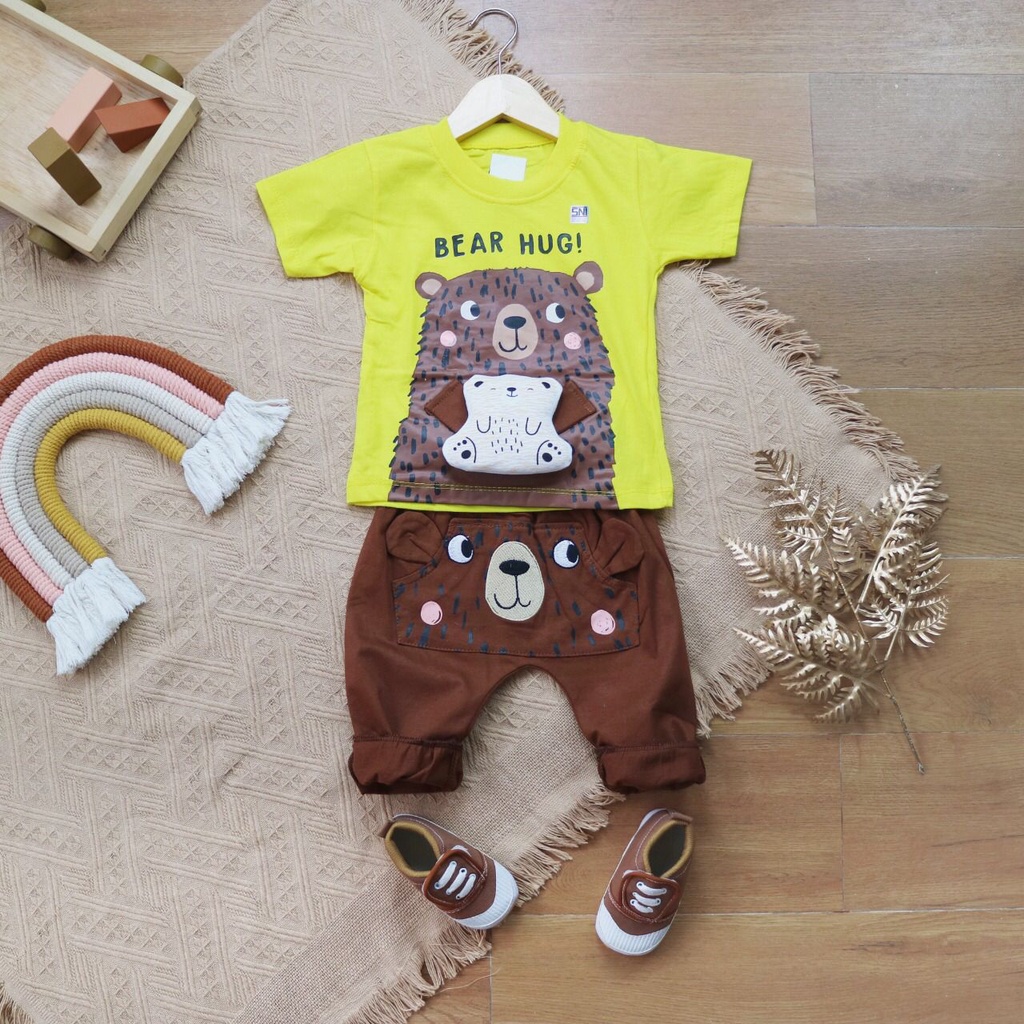 BARU! LIK008 - 2in1 Setelan Kaos Celana Pergi Jalan Anak Bayi Cowo Lucu Casual