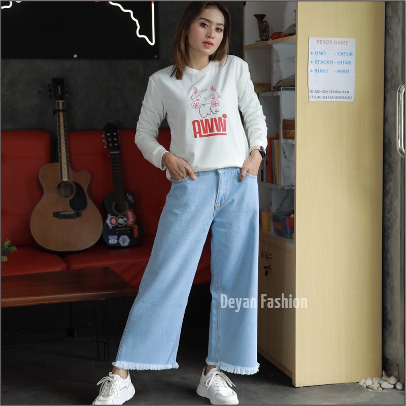 DEYAN - Celana kulot jeans rawis wanita tebal premium-6