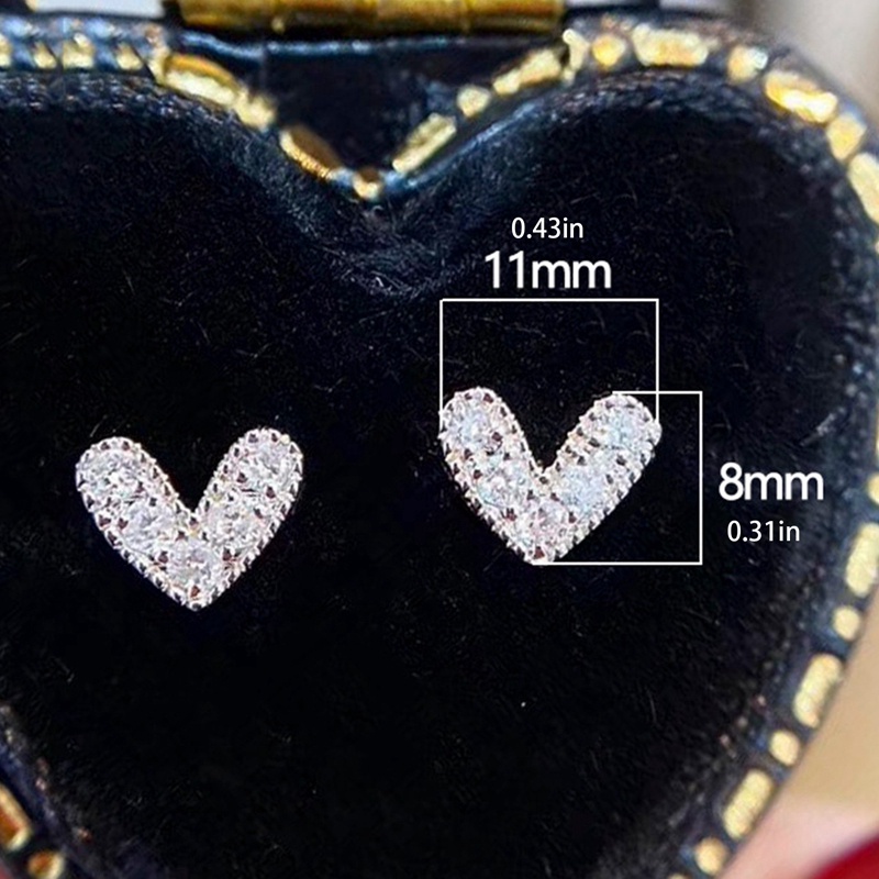 Anting Stud Bentuk V Hati Bahan Cubic Zirconia Warna Putih Serbaguna Untuk Wanita