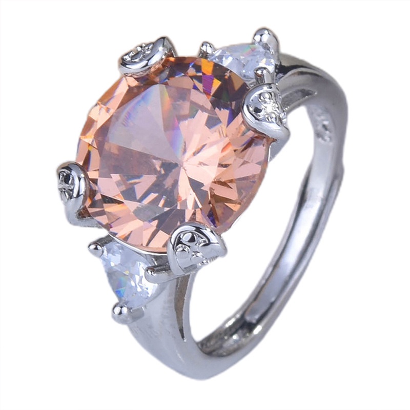 Fancyqube Cincin 925 Silver Bentuk Bulat Aksen Zircon Champagne Untuk Wanita