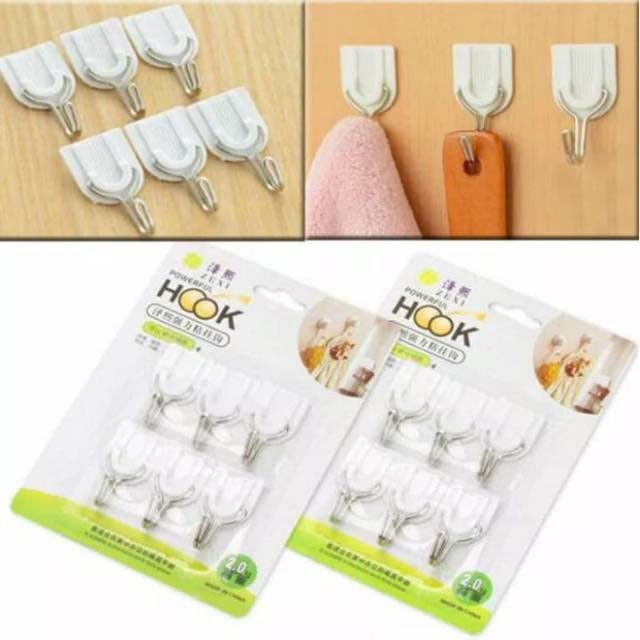 Set Gantungan Kait Tempel Dinding Isi 6 - Power Hook Gantungan Dinding Kait Besi Gantungan Kunci, Gantungan Tempelan Dinding Isi 6 Pcs