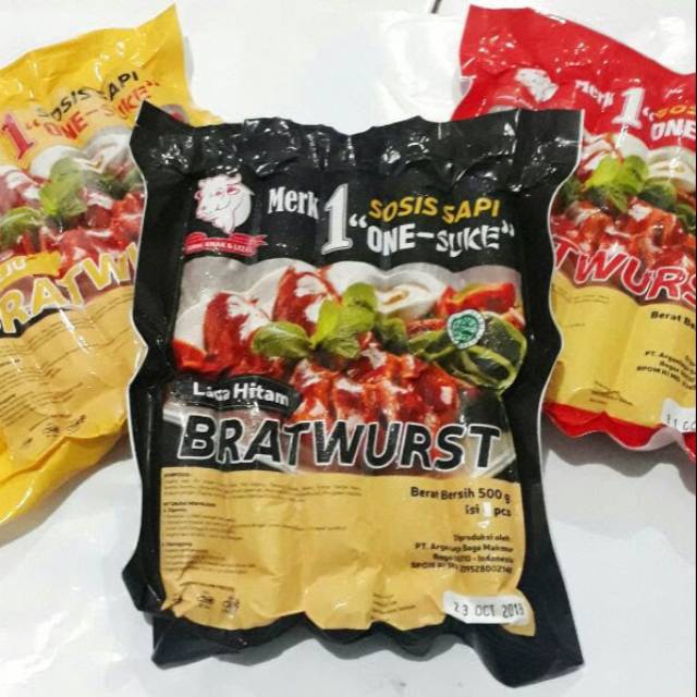 

Sosis Sapi Bratwurst One Suke 500gr Rasa Lada Hitam isi 6pcs Onesuke