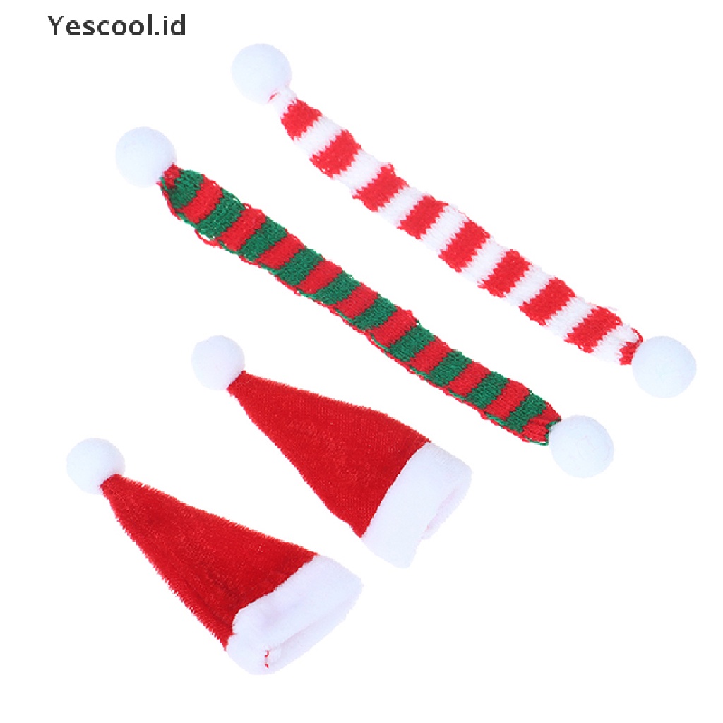 (Yescool) 2pcs / Set Topi Kupluk + Syal Mini Tema Natal Untuk Aksesoris Boneka