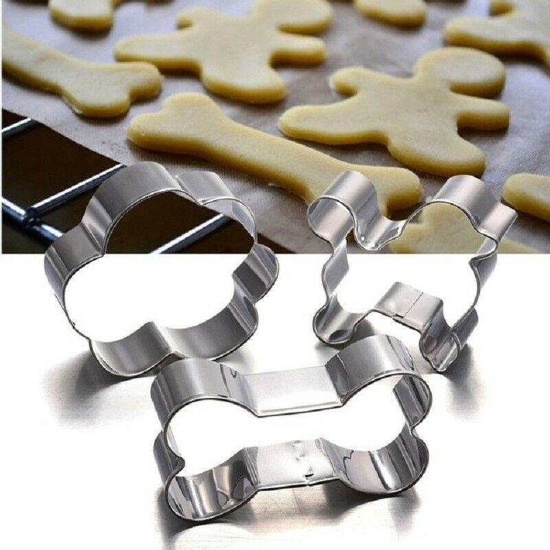 3pcs / Set Cetakan Kue Bentuk Tulang Anjing Bahan Stainless Steel Untuk Dapur